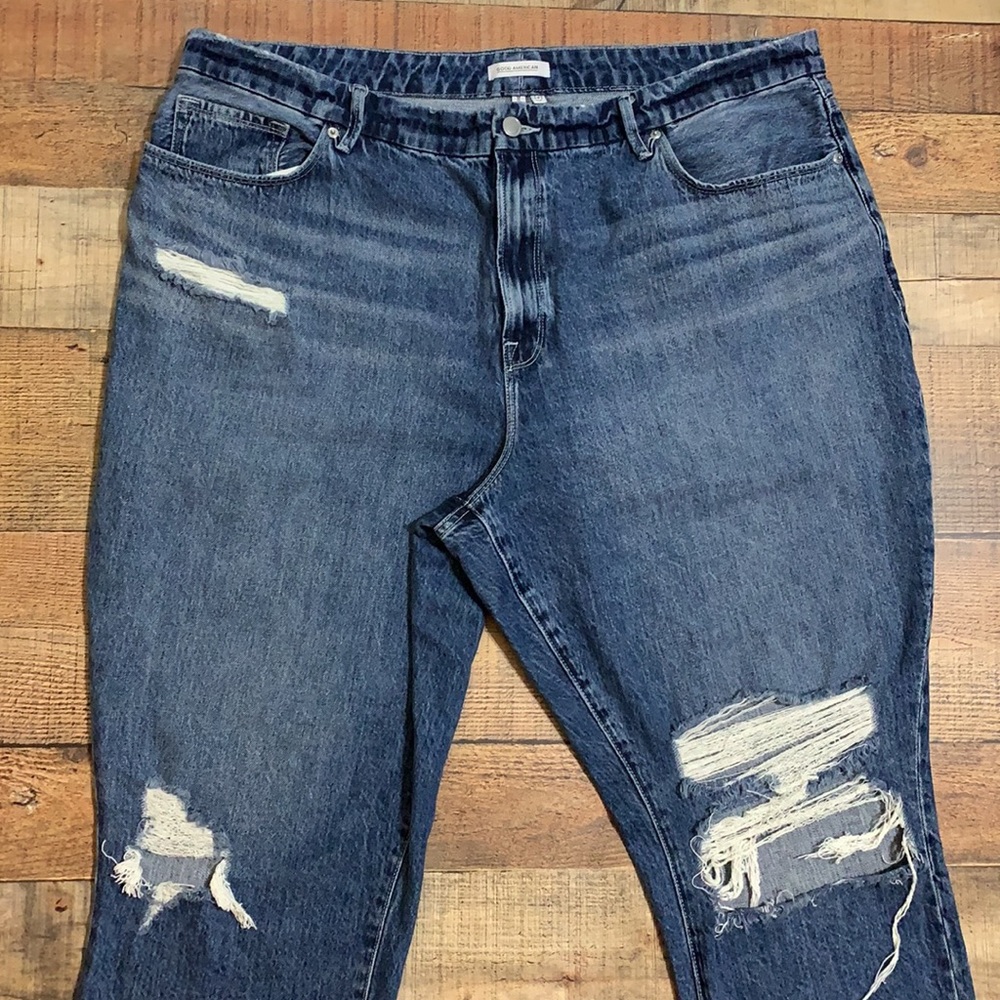 Good American High Rise Distressed Blue Jeans